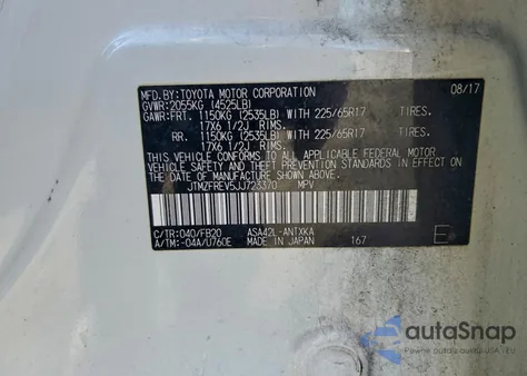 2018 Toyota Rav4 Le из США, поврежденный, VIN JTMZFREV5JJ723370